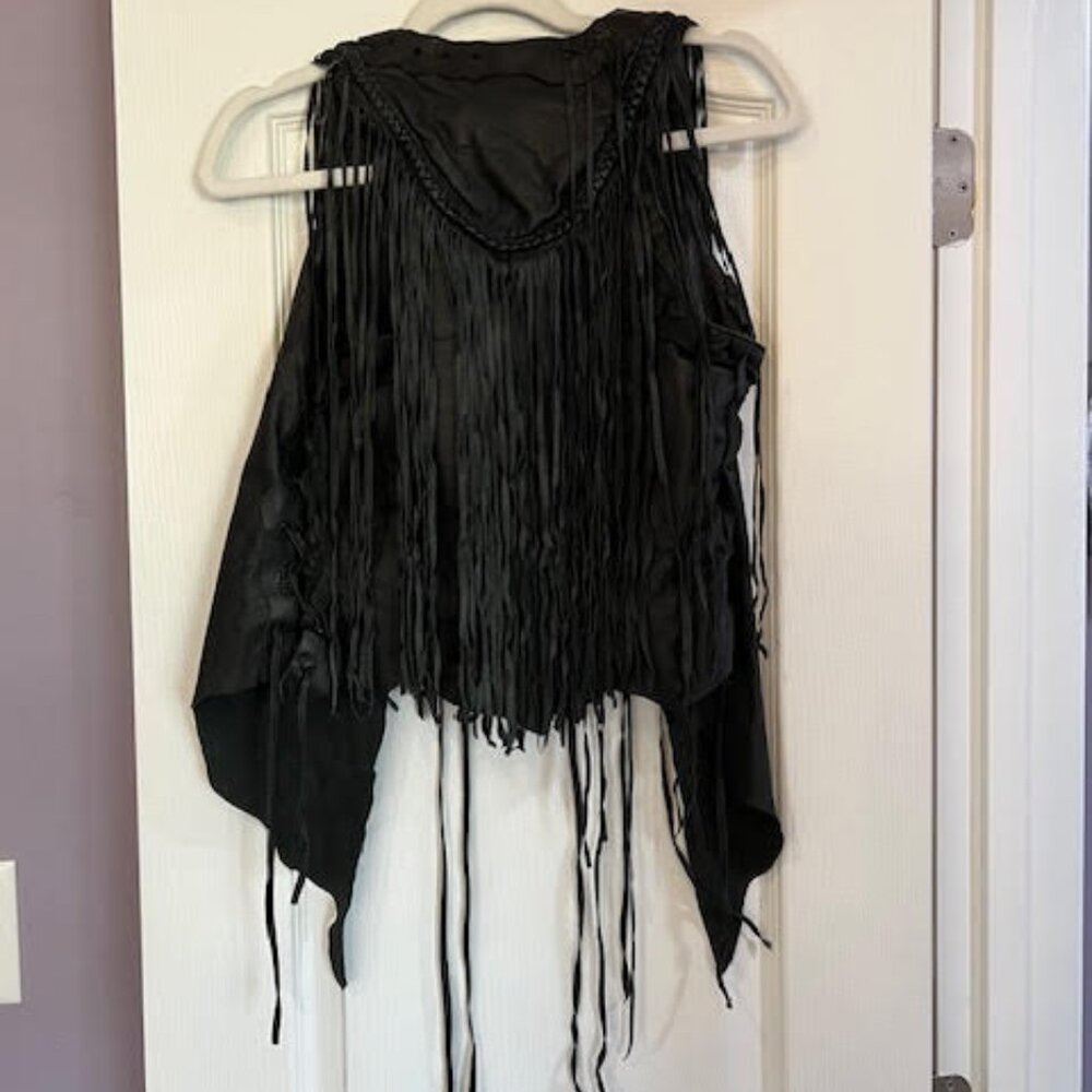 AllSaints Iconic Leather Rocker Fringed Gilet Vest - Picture 4 of 12